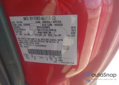 2004 Ford F250 Lariat/Xl/Xlt z USA, uszkodzony, nr VIN 1FTNX21P14ED39822